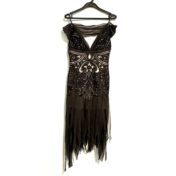 MANDALAY 4 COCKTAIL DRESS Embellished Sequin Fringe Cold Shoulder Black NWT - Picture 1 of 16